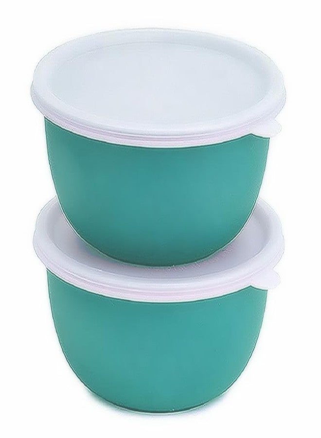 Zaib Microwave Safe Stainless Steel Mixing Bowl with Lid - 500 ml Each | Euro Style Food Storage Containers for Kitchen, & Freezer Safe (14cm 2 Pcs - Turquoise with Lid) - Image 1